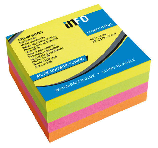 Info Notes In-5654-39-Pn Powernotes 75X75Mm Ass. Briljant Blok A 320 Vel.