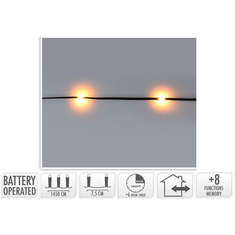 Led Verlichting 192 Led - Extra Warm Wit - Op Batterij - 8 Lichtfuncties - Timer - Soft Wire