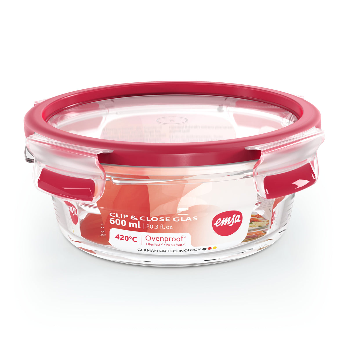 Emsa Clip&Close Glass Food Container 600 Ml Red