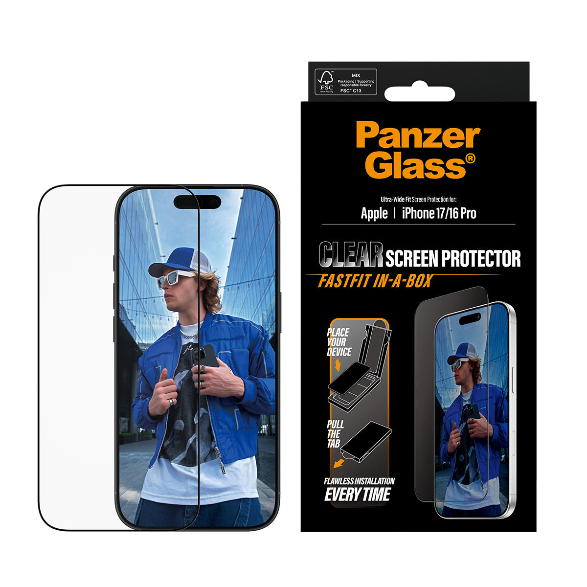 Panzerglass Ip 17 / 16 Pro Uwf Fastfit With Black Frame