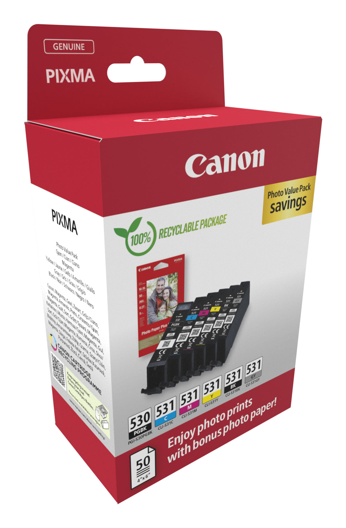 Canon Pgi-530 / Cli-531 Photo Value Pack Pgbk/C/M/Y/Bk/Gy