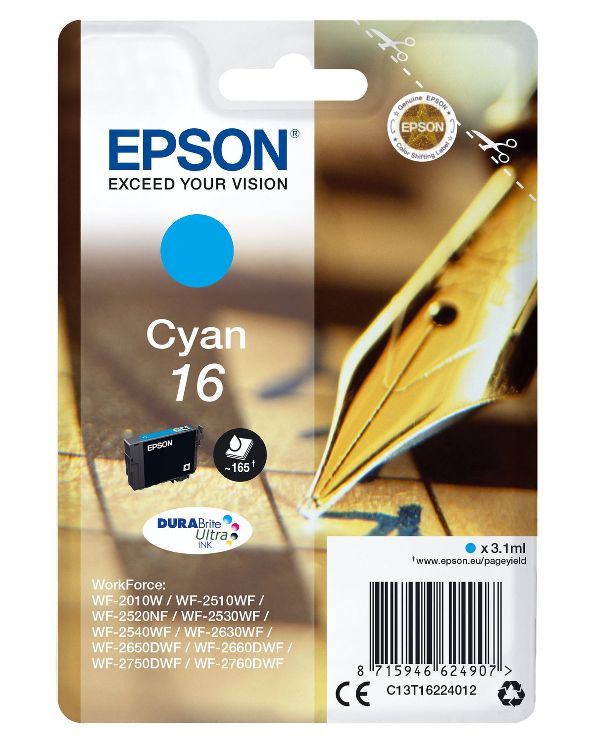 Epson Ink Cartridge Cyan Durabrite Ultra T 162 T 1622