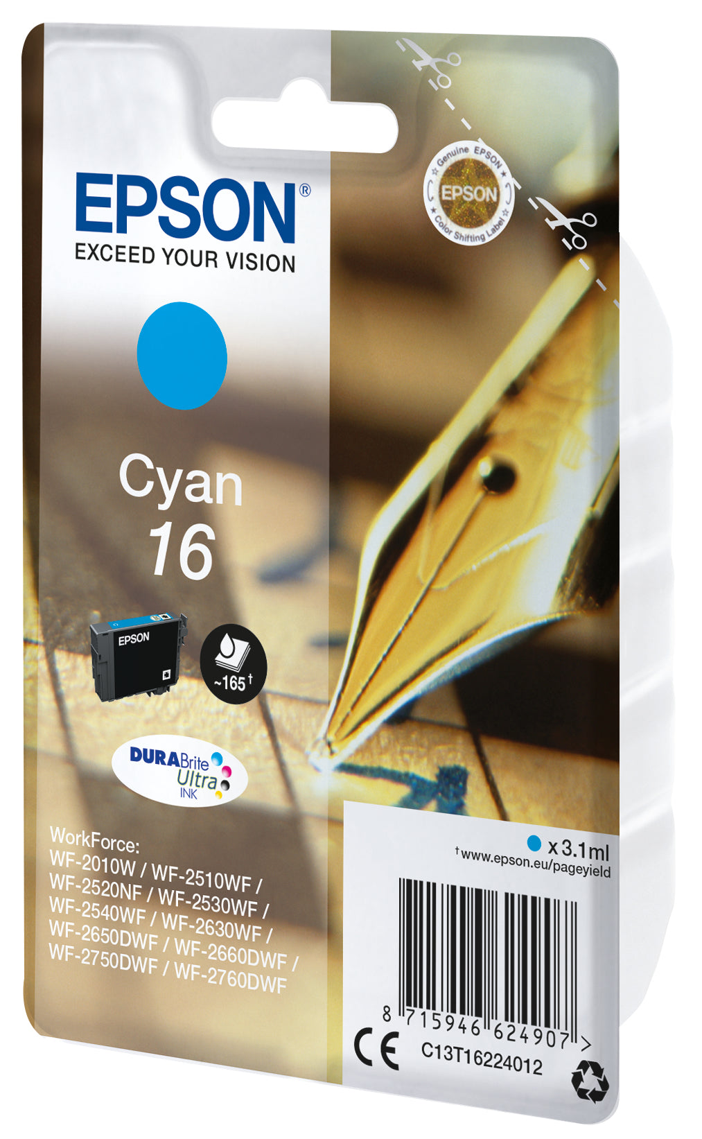 Epson Ink Cartridge Cyan Durabrite Ultra T 162 T 1622