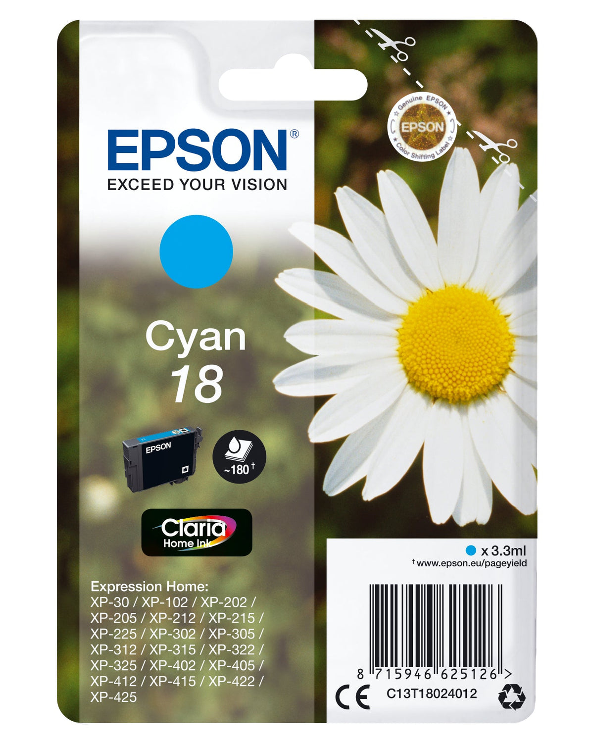 Epson Ink Cartridge Cyan Claria Home T 180 T 1802