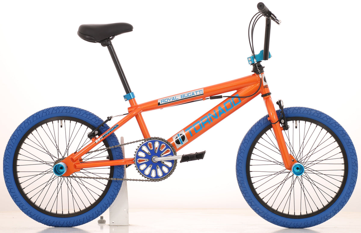 Bmx Fiets Royal-Bugatti Tornado Freestyle 20 Inch - Oranje Met Blauwe Banden