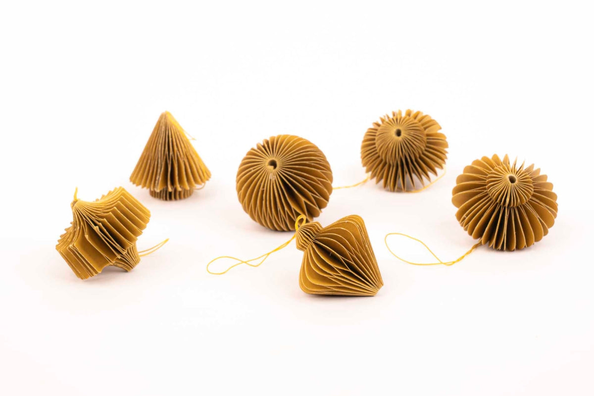 Hanging Paper Ornaments - Set 6 Pcs - 4,5 Cm - Christmas Honeycomb Baubles - Purple - Green - Olive - Christmas Tree Decorations