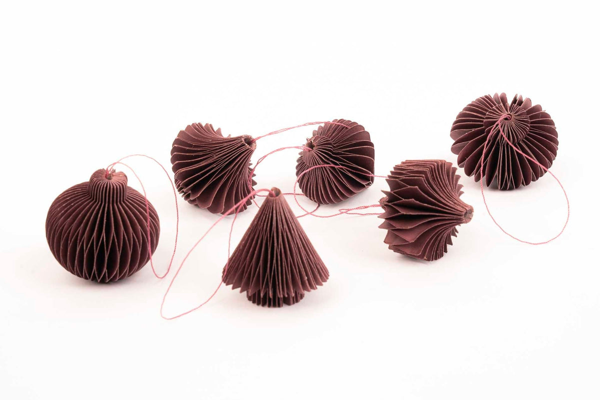 Hanging Paper Ornaments - Set 6 Pcs - 4,5 Cm - Christmas Honeycomb Baubles - Purple - Green - Olive - Christmas Tree Decorations