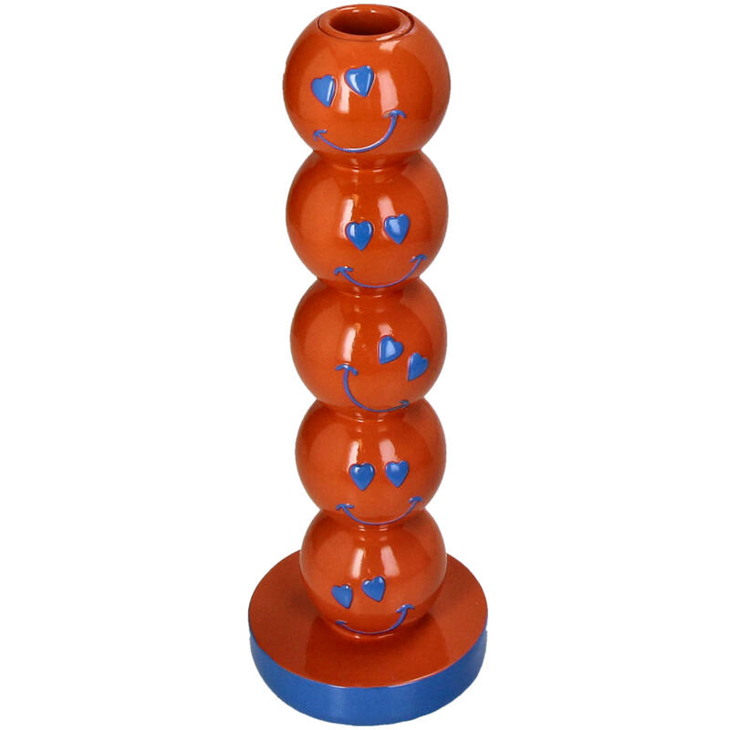 Smiley Polyresin Candle Holder Orange 9X9X26.5Cm