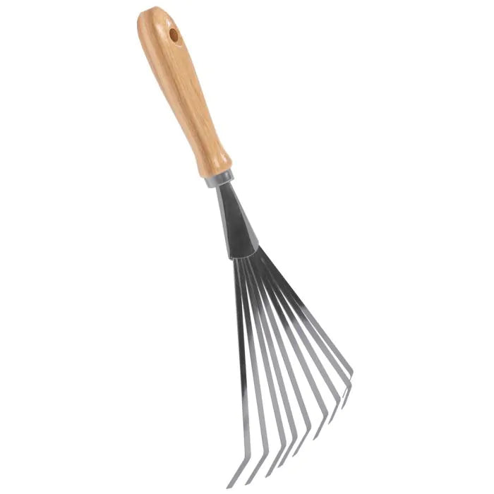Hand Leaf Rake - 9 Tines - Galvanized Steel - Ash Wood Handle