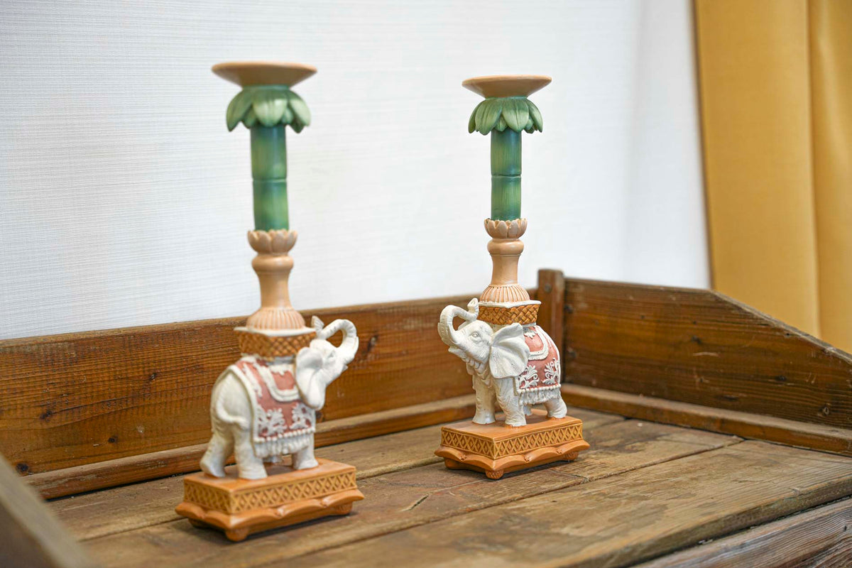 Candle Holder - Elephant Natural/Pink - Polyresin - ↑ 34,5 Cm