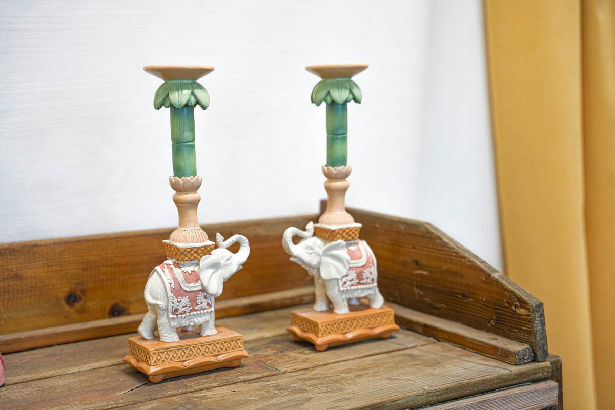 Candle Holder - Elephant Natural/Pink - Polyresin - ↑ 34,5 Cm