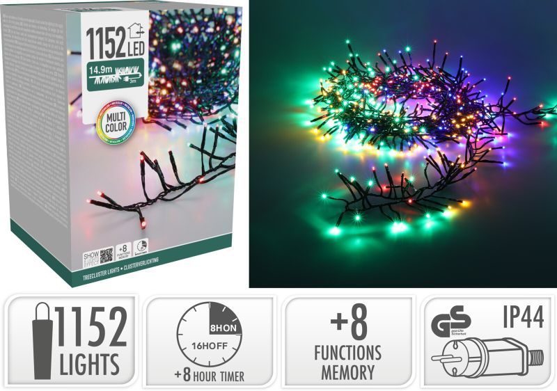 Treecluster Kerstboomverlichting - 1152Led - Multicolor