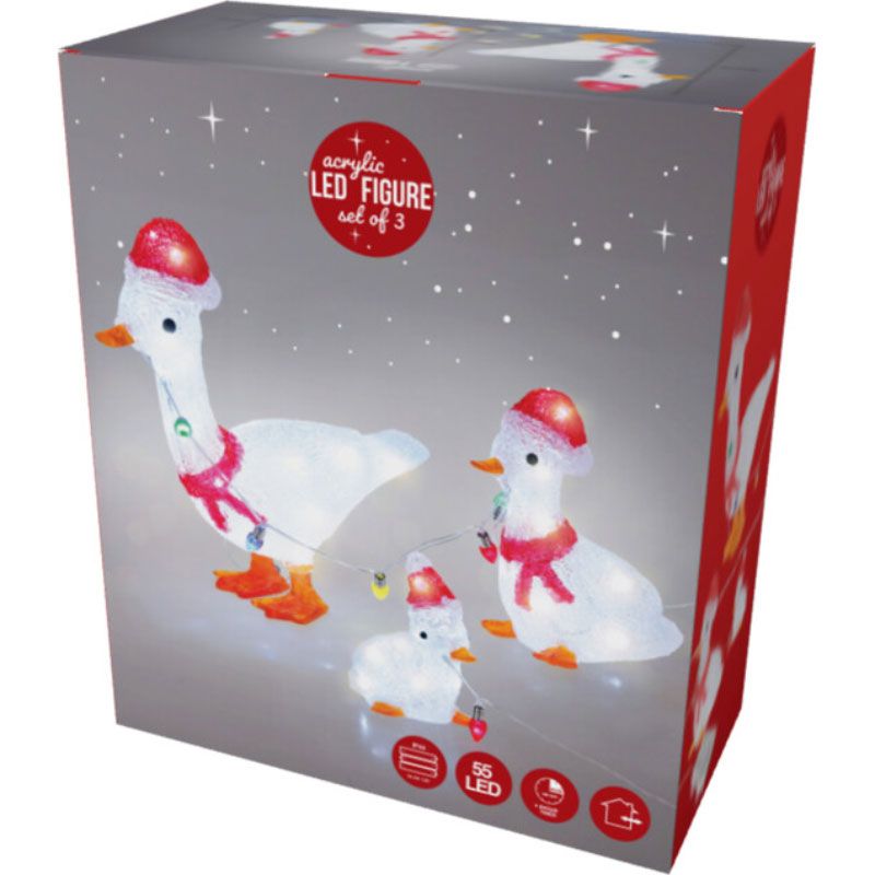 Kerstfiguur Acryl - Eenden - Led - Set Van 3