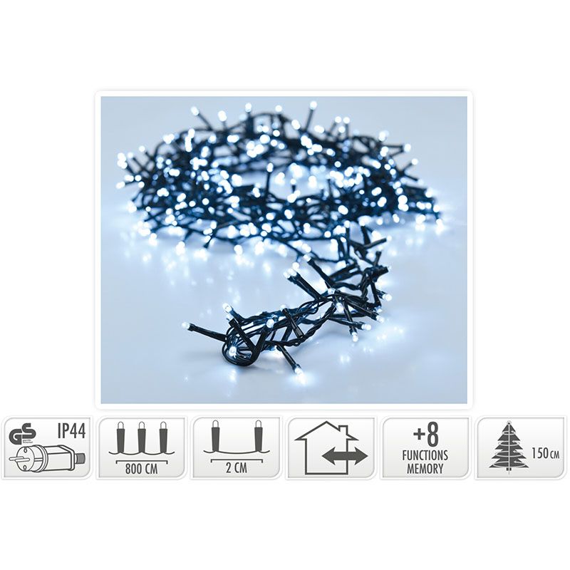 Micro Cluster 400 Led's - 8 Meter - Wit - 8 Functies + Geheugen