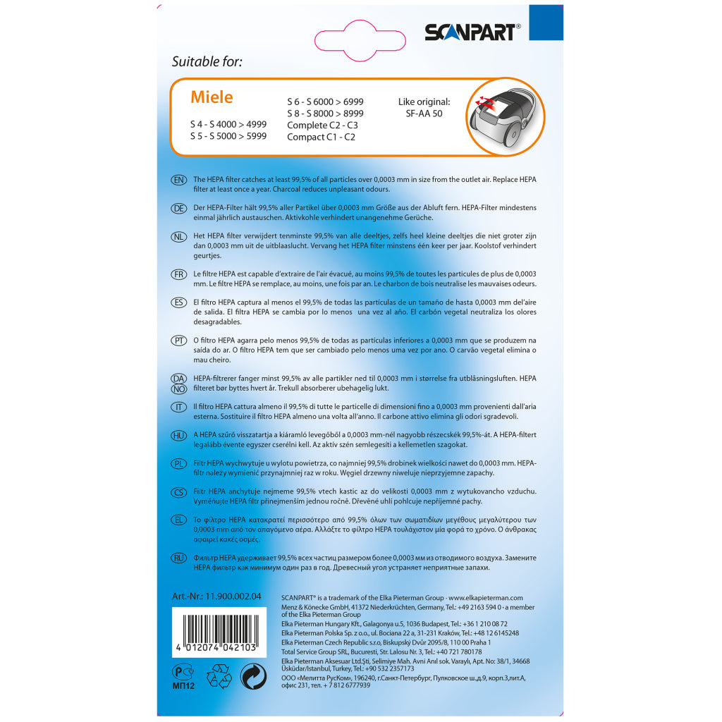 Scanpart Miele Hepa En Koolst Filt Sfaa50