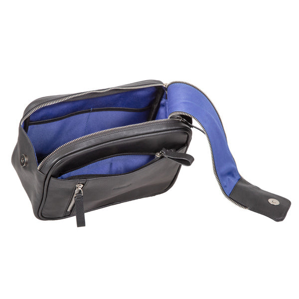 Alassio Ju-47036 Toilettas Salina Leer Met Een Hoofd Compartiment, Kleur Zwart