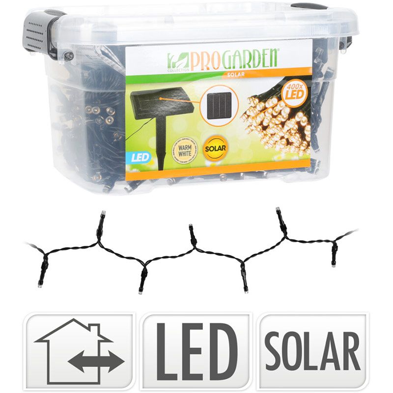 Progarden Solar Lichtsnoer - 400 Led - 24 + 4 Meter - Warm Wit - Met Bewaarbox