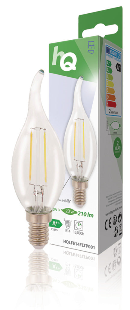 Hq Hqlfe14Fltp001 Led Retro Filament Lamp E14 Gebogen Kaars 2 W 210 Lm 2700 K