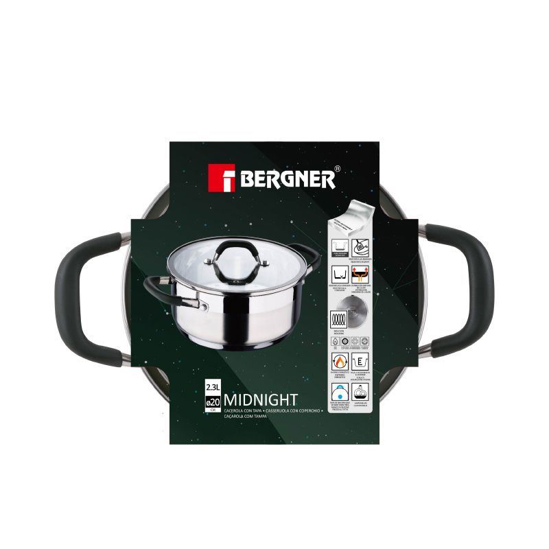 Bergner Midnight Rvs Kookpan Met Deksel - Inductie - 20Cm - 2.3L