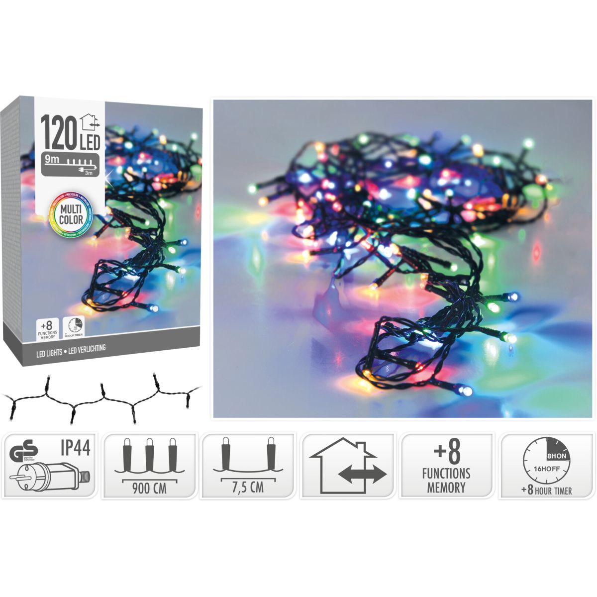 Kerstverlichting 120 Led- 9M - Multicolor - Timer - Lichtfuncties - Geheugen - Buiten