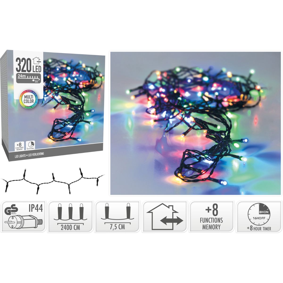 Kerstverlichting 320 Led- 24M - Multicolor - Timer - Lichtfuncties - Geheugen - Buiten