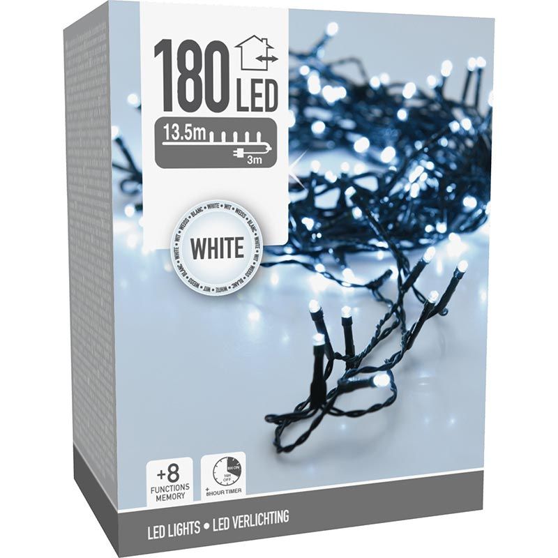 Kerstverlichting 180 Led- 13.5M - Wit - Timer - Lichtfuncties - Geheugen - Buiten
