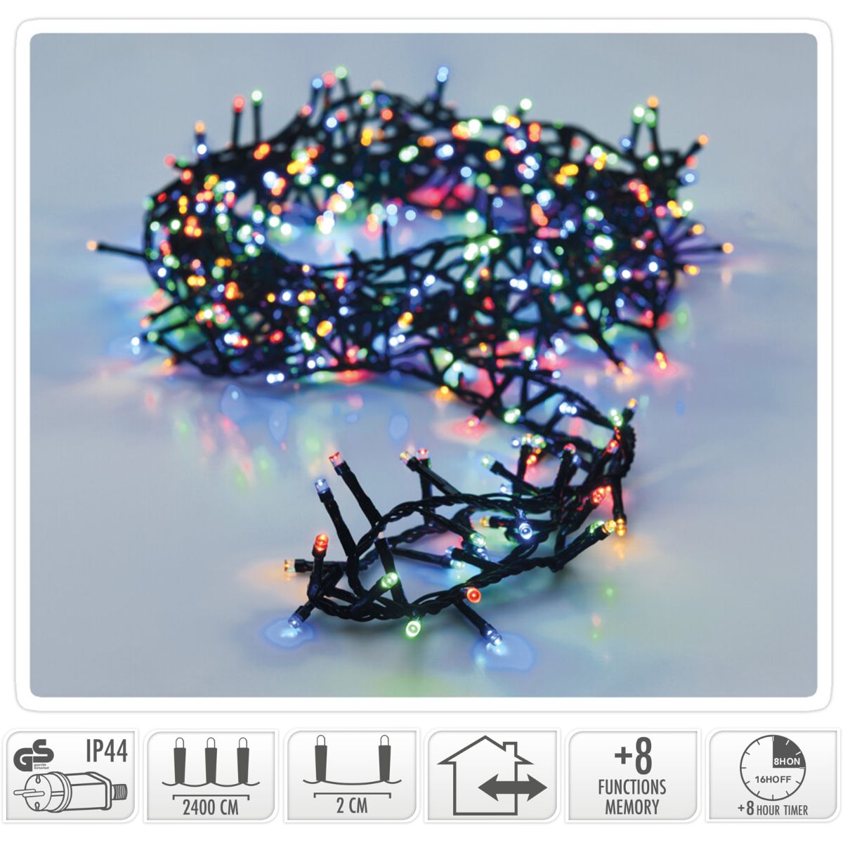 Microcluster - 1200 Led - 24M - Multicolor - Timer - Lichtfuncties - Geheugen - Buiten