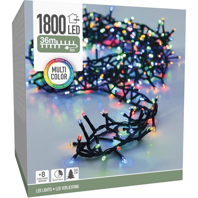 Microcluster - 1800 Led - 36M - Multicolor - Timer - Lichtfuncties - Geheugen - Buiten