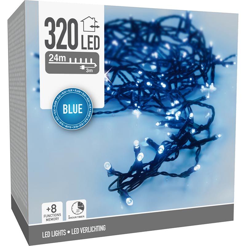 Kerstverlichting 320 Led- 24M - Blauw - Timer - Lichtfuncties - Geheugen - Buiten