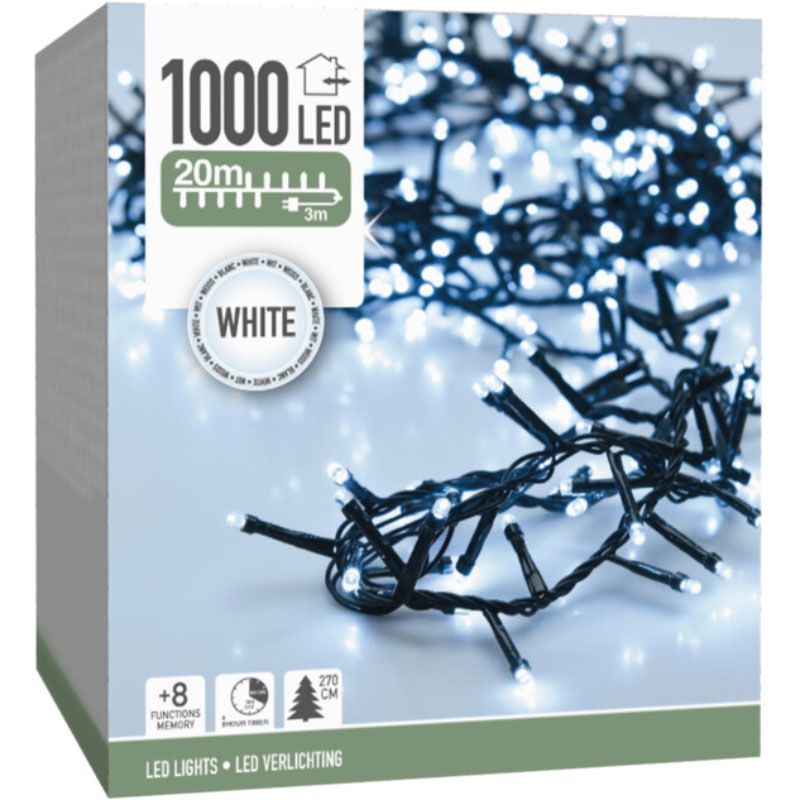 Microcluster - 1000 Led - 20M - Wit - Timer - Lichtfuncties - Geheugen - Buiten