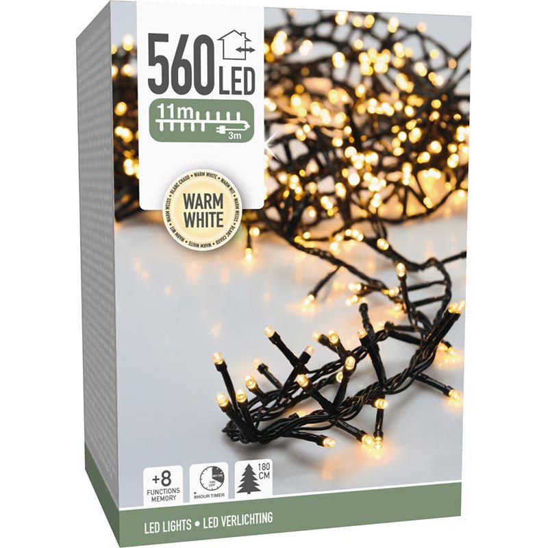 Microcluster - 560 Led - 11M - Warm Wit - Timer - Lichtfuncties - Geheugen - Buiten