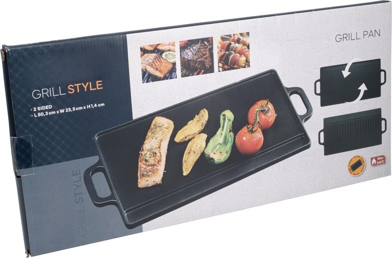 Grillplaat Voor De Bbq - Gietijzer - Dubbelzijdig - Geribbeld En Gladde Kant
