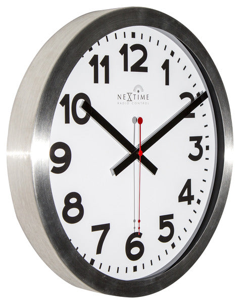 Nextime Ne-3999Arrc Wandklok Dia. 35 Cm, Aluminium, Wit, 'Station' Radio Controlled (Dcf)