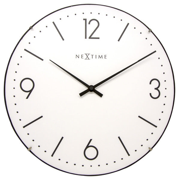 Nextime Ne-3157Wi Wandklok Dia. 35 Cm, Bol Glas, Wit, 'Basic Dome'
