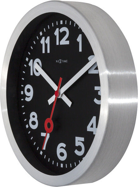 Nextime Ne-3998Arzw Wandklok 'Station' Ø19 Cm, Geborsteld Aluminium Zwart