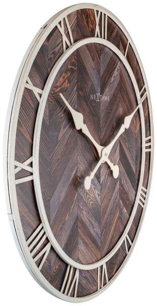 Nextime Ne-3245Br - Wandklok - Ø 58 Cm - Hout/Metaal - Donkerbruin - 'Roman Vintage'
