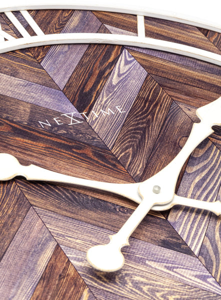 Nextime Ne-3245Br - Wandklok - Ø 58 Cm - Hout/Metaal - Donkerbruin - 'Roman Vintage'