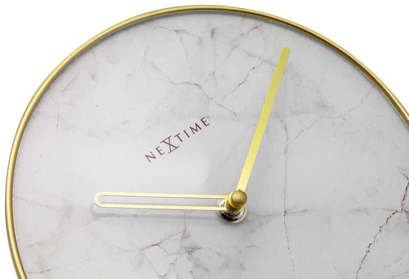 Nextime Ne-5222Wi - Tafelklok - Ø 20 Cm - Glas / Metaal - Wit - 'Marble'
