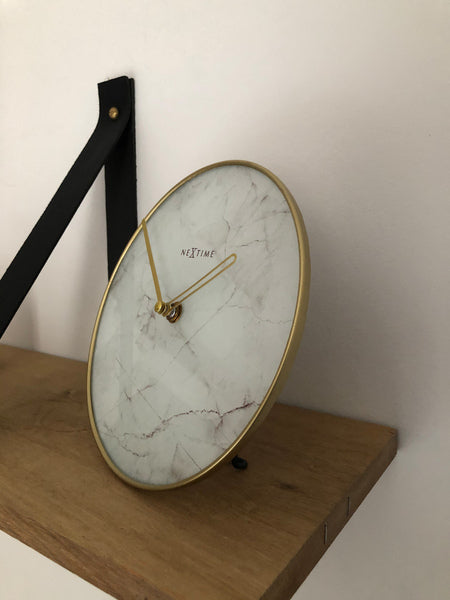 Nextime Ne-5222Wi - Tafelklok - Ø 20 Cm - Glas / Metaal - Wit - 'Marble'