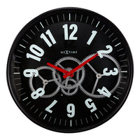 Nextime Ne-3259Zw Moderne Gear Wandklok 36 Cm Zwart/Wit