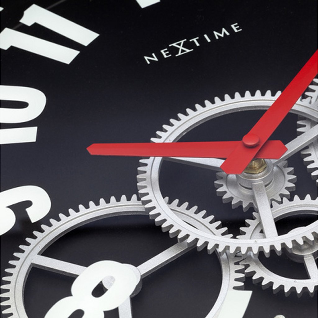 Nextime Ne-3259Zw Moderne Gear Wandklok 36 Cm Zwart/Wit