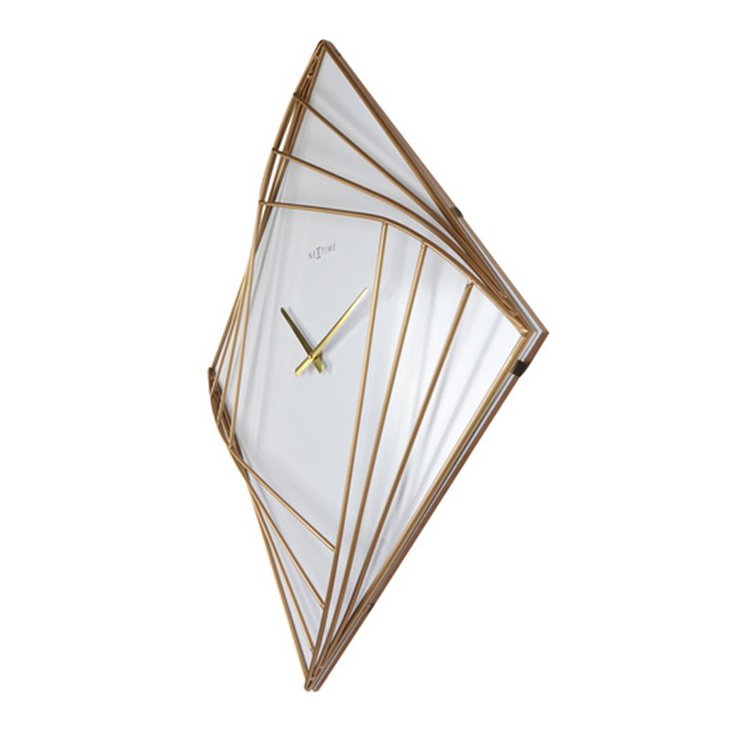 Nextime Ne-3268 Turning Square Wandklok Groot 85 Cm Goud/Wit/Metaal