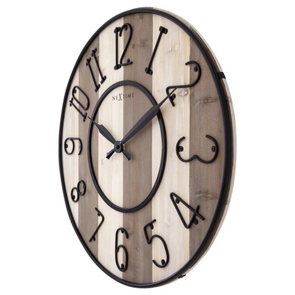 Nextime Ne-3279Br Grote Wandklok Oxford 50 Cm Hout/Zwart Metaal
