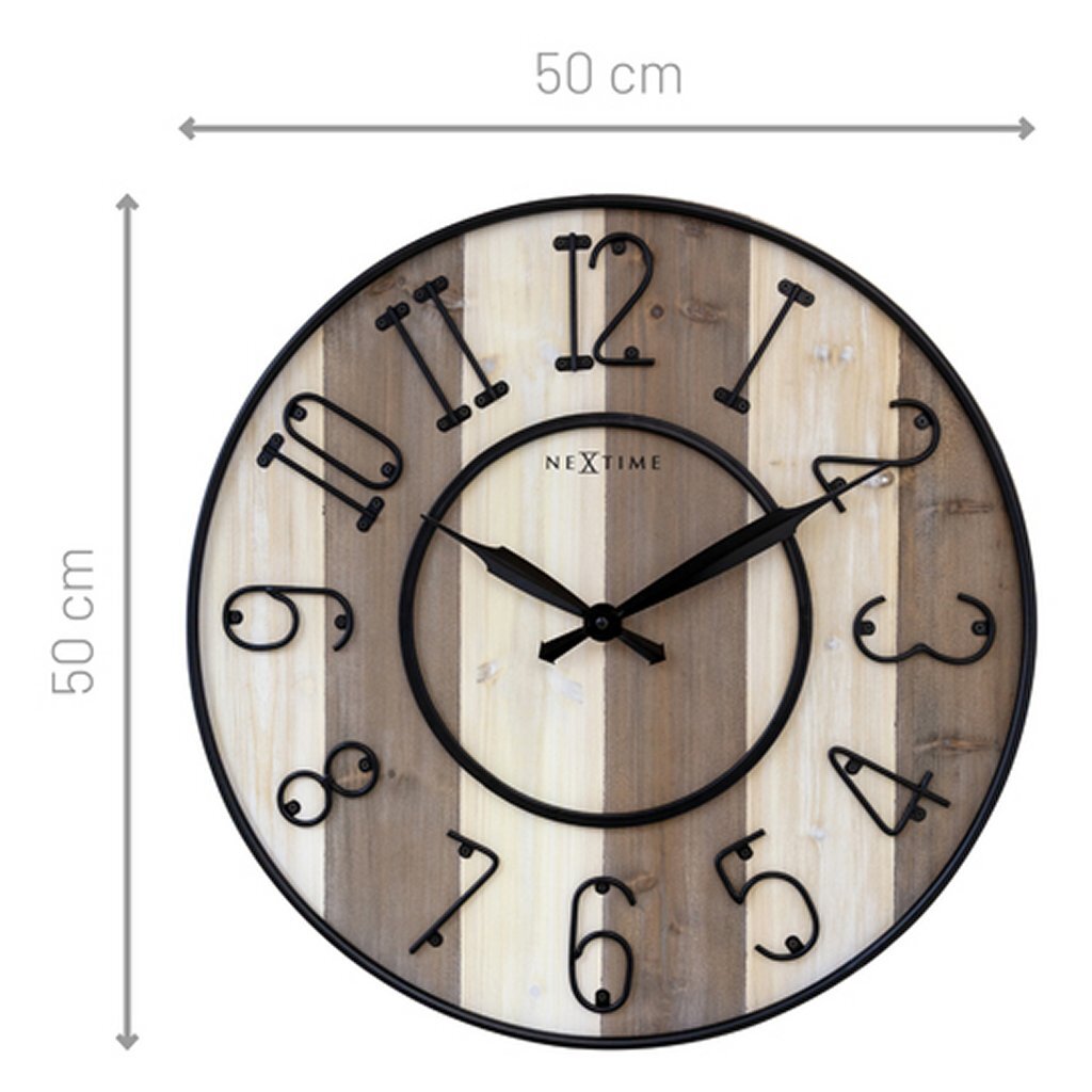 Nextime Ne-3279Br Grote Wandklok Oxford 50 Cm Hout/Zwart Metaal
