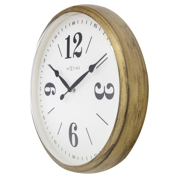 Nextime Ne-3290Go Landelijke Wandklok - 39Cm - Stille Klok - Wit/ Goud- "Classic"