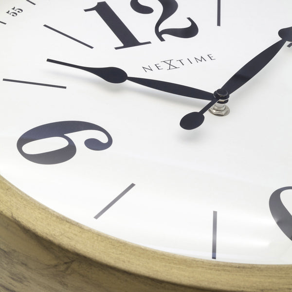 Nextime Ne-3290Go Landelijke Wandklok - 39Cm - Stille Klok - Wit/ Goud- "Classic"