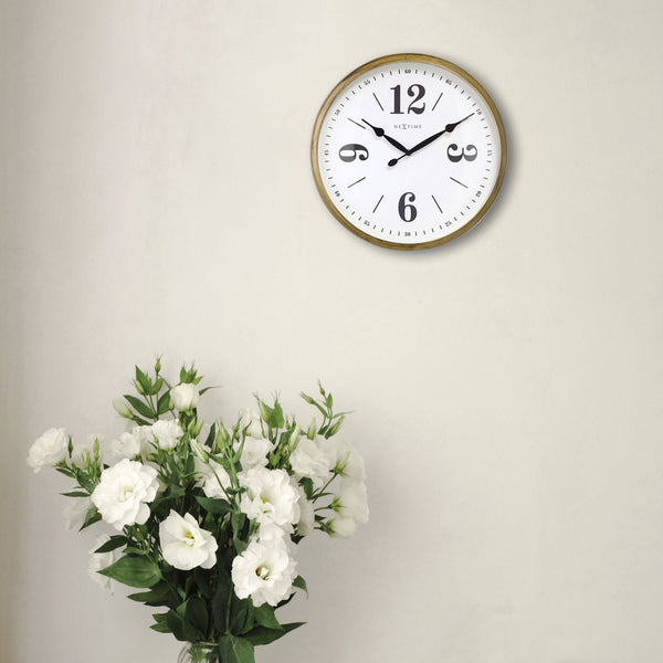 Nextime Ne-3290Go Landelijke Wandklok - 39Cm - Stille Klok - Wit/ Goud- "Classic"
