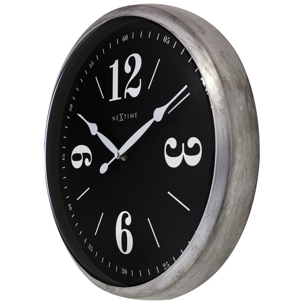 Nextime Ne-3290Zi Landelijke Wandklok - 39Cm - Stille Klok - Wit/ Zilver - "Classic"