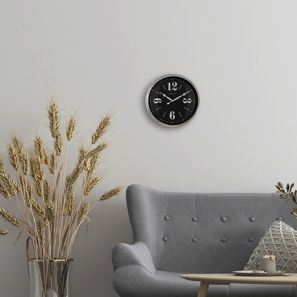 Nextime Ne-3290Zi Landelijke Wandklok - 39Cm - Stille Klok - Wit/ Zilver - "Classic"
