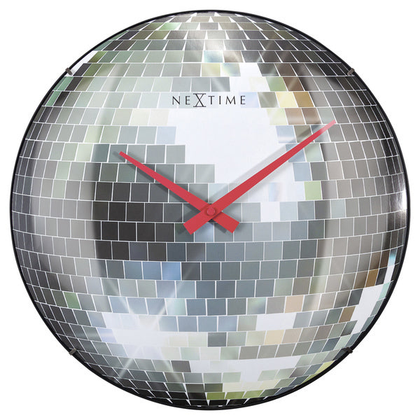 Nextime Ne-3293 Stille Wandklok - 35Cm - Discobal - Koepelvormig Glas - "Disco Ball"